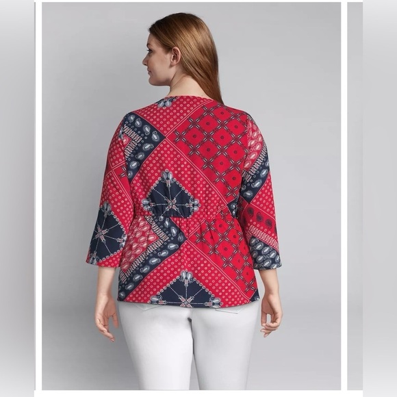 Lane Bryant Paisley Print Peasant top Size:18/20 V-neck 3/4 sleeves drawstring - Picture 3 of 3